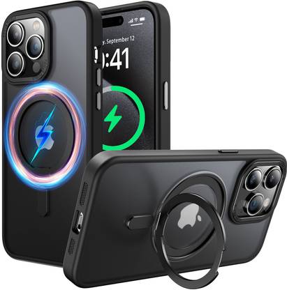 FIEUSCHE Back Cover for iPhone 15 Pro Max with Magnetic Invisible Stand, with Ring Holder Case