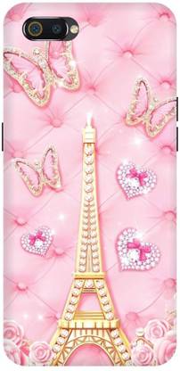ThePrintlink Back Cover for Realme C2, EIFFEL TOWER, PARIS, BUTTERFLY, BIRD, PINK