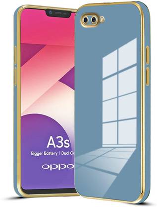 Mobilive Back Cover for Oppo A3s Electroplating Chrome Case With Golden Edge