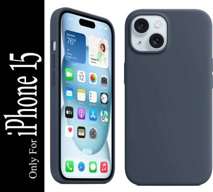 FIXTOTEL Back Cover for Apple iPhone 15, With Logo, Slim Soft Liquid Gel, Silicone Case, Microfiber Lining, Storm