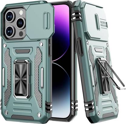 ShieldTech Back Cover for iPhone 15 Pro Max, Sliding Camera Shield & 360° Protection Ring Stand Mobile Phone Case