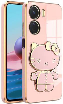 Dallao Back Cover for Vivo T2X 5G, Vivo Y16 3D Kitty with Folding Mirror Stand Slim electroplated case Soft TPU