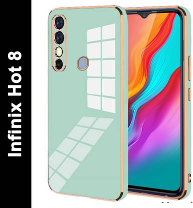 VAPRIF Back Cover for Infinix Hot 8, Golden Line, Premium Soft Chrome Case | Silicon Gold Border
