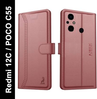 AIBEX Flip Cover for Redmi 12C / Poco C55| Premium Leather Finish | Magnetic Closure | Kickstand Feature