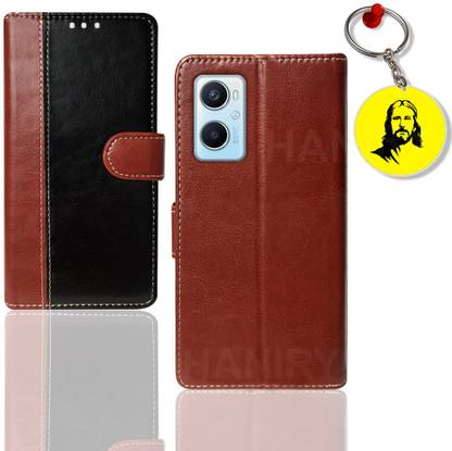 HANIRY Flip Cover for OPPO A96 foloding cover | CPH2333 foloding cover | Free Jesus Keychain | Black, Brown