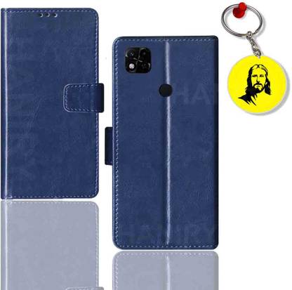 HANIRY Flip Cover for Redmi 10A flip case | 220233L2C flip cover | Free Jesus Keychain | Blue
