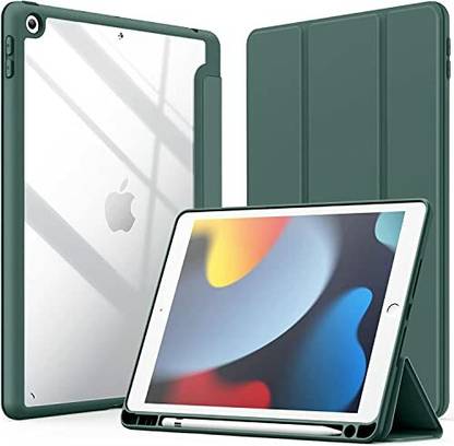 Proelite Flip Cover for Apple iPad 10.2 inch 2021 9th/8th/7th Gen, Clear Soft Back with Pencil Holder