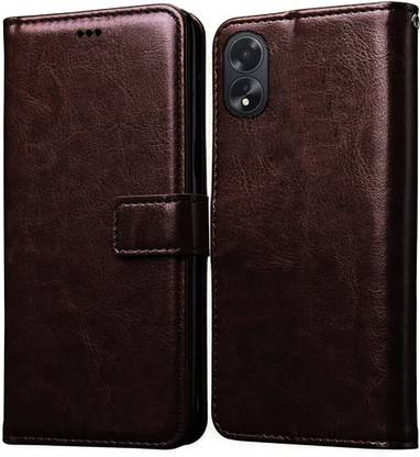 Luxury Counter Front & Back Case for Oppo A18 | New Luxury Trending Wallet Flip Cover Case, Coffee Shade