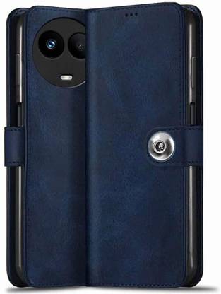 SESS XUSIVE Flip Cover for Realme 11X 5G Designer Button Magnet Closure - Button Blue