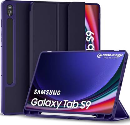 Case-Magic Flip Cover for Samsung Galaxy Tab S9 Folio Case Cover with Trifold Flip Stand, Pencil Holder