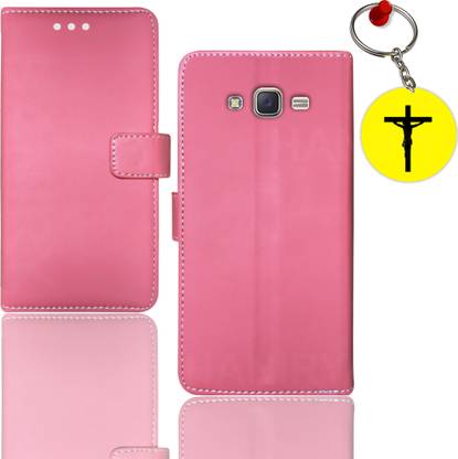 HANIRY Flip Cover for Samsung J7 flip cover | SM-J700F flip cover | Free Jesus Cross Keychain | Pink