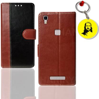 HANIRY Flip Cover for Lava Z80 foloding cover | Z80 foloding cover | Free Jesus Keychain | Black, Brown