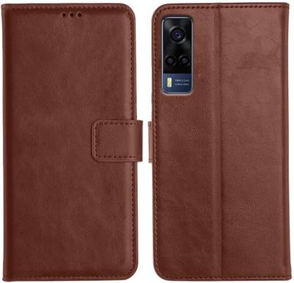 LOGELI Flip Cover for Vivo Y53s Leather Finish Inbuilt Pockets & Stand