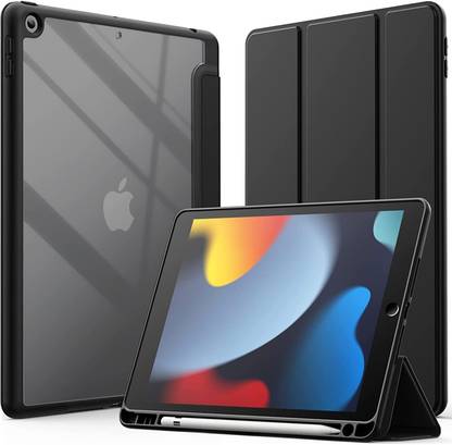 Proelite Flip Cover for iPad 10.2" 2021 9th/8th/7th Gen, Smart Flip Case Cover Clear Soft Back with Pencil Holder