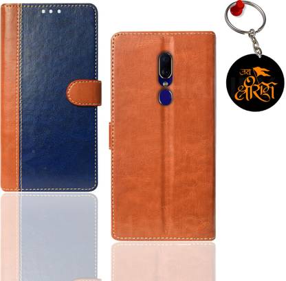 HANIRY Flip Cover for OPPO F11 pouch cover | CPH1911 pouch cover | Free Jai Shree Ram Keychain | Blue, Brown