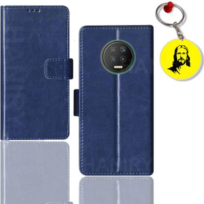 HANIRY Flip Cover for Infinix Note 7 flip case | X690B flip cover | Free Jesus Keychain | Blue