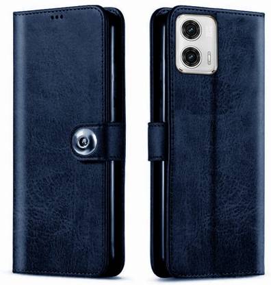 Harare Wallet Case Cover for Moto G34 5G Button Flip - Blue