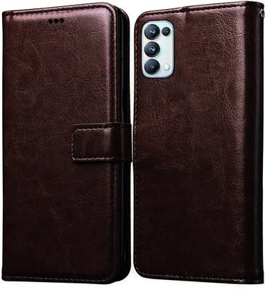Luxury Counter Front & Back Case for Oppo Reno 5 Pro | New Luxury Trending Wallet Flip Cover Case, Coffee Shade