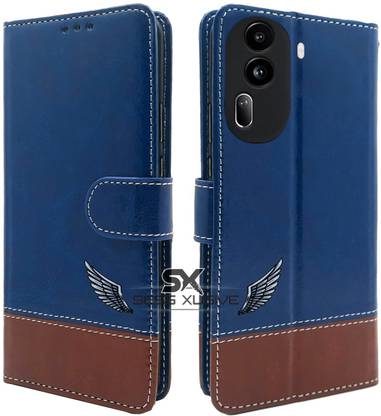 SESS XUSIVE Flip Cover for Oppo Reno 11 PRO 5G -Dual-Color Leather Finish Wallet - Blue & Brown