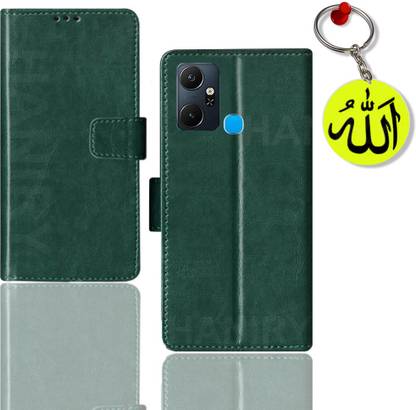 HANIRY Flip Cover for Infinix Smart 6 Plus flip case | X6823C flip cover | Free Allah Keychain | Green