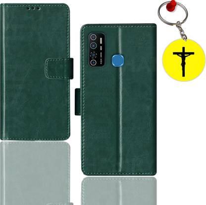 HANIRY Flip Cover for Infinix Hot 9 flip case | X655C flip cover | Free Jesus Cross Keychain | Green