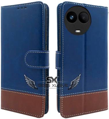 PAKME XUSIVE Flip Cover for Realme 11X 5G -Dual-Color Leather Finish Wallet - Blue & Brown