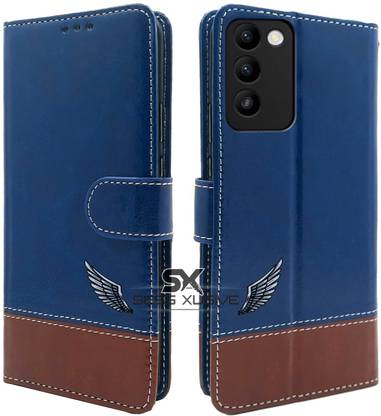 SESS XUSIVE Flip Cover for Vivo T3 5G -Dual-Color Leather Finish Wallet - Blue & Brown