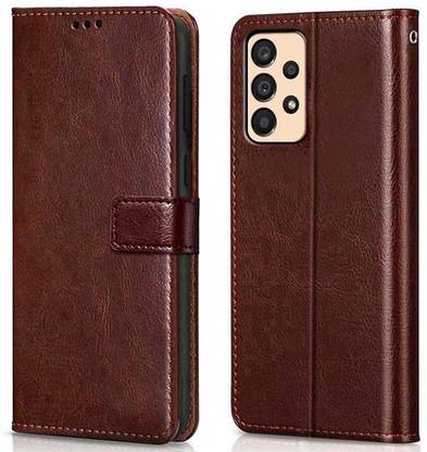 Coverphone Flip Cover for SamsungA33 leather flip (Brown, Shock Proof, Pack of: 1)