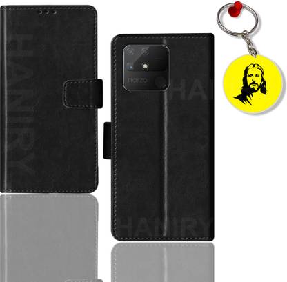 HANIRY Flip Cover for REALME NARZO 50A flip case | RMX3430 flip cover | Free Jesus Keychain | Black