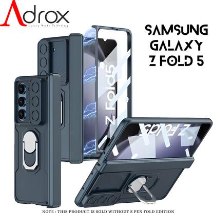 adrox Front & Back Case for Samsung Galaxy Z Fold 5 Ultra Thin PC Armor Slider Camera With Metal Ring