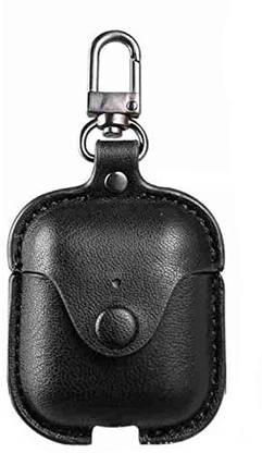 DealClues Front & Back Case for Airpods 1/2 Black Leather Button Lock TWS Earbuds |Silicone Cover | NO BLUETOOTH