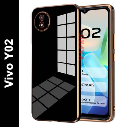 VAPRIF Back Cover for Vivo Y02, vivo Y02, Golden Line, Premium Soft Chrome Case | Silicon Gold Border