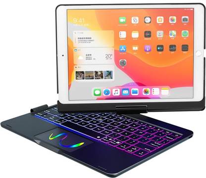 Proelite Keyboard Case for Apple iPad 10.2 inch 9th/8th/7th Gen Rotatable TouchPad Built-in 7-Colors Backlit