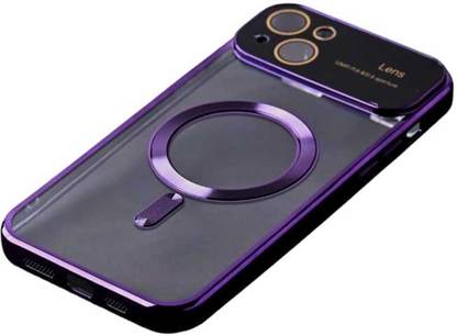 Jethuri Back Cover for iphone 14 plus transparent case with purpal border, magsafe camera protection case