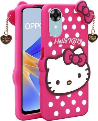 Dgeot Protective Case for Oppo A17K 4G Cute Hello Kitty Soft Case with 3D Kitty Face And Pendant (Pink)