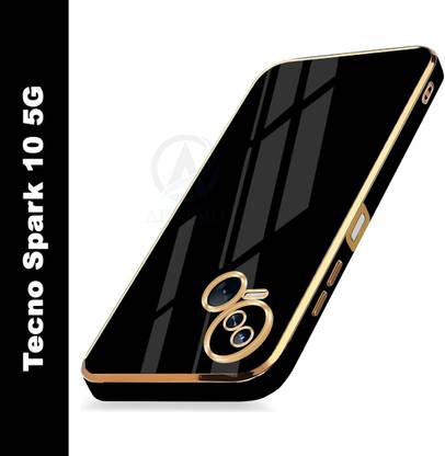 AESTMO Back Cover for Tecno Spark 10 5G | Golden Line, Premium Soft Chrome Case | Silicon Gold Border