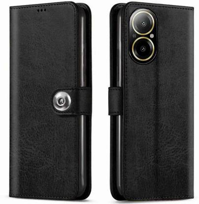 Jannid Wallet Case Cover for Realme C67 4G Button Flip - Black