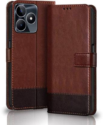 NKARTA Wallet Case Cover for Realme Narzo N53 Dual Shade Wallet Case - Brown+Coffee