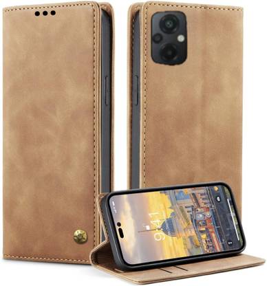 Luxury Counter Flip Cover for Mi Poco M5 4G Leather Finish | Inside TPU with Card Pockets | Back Cover