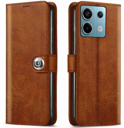 Jannid Wallet Case Cover for Poco X6 5G Button Flip - Brown