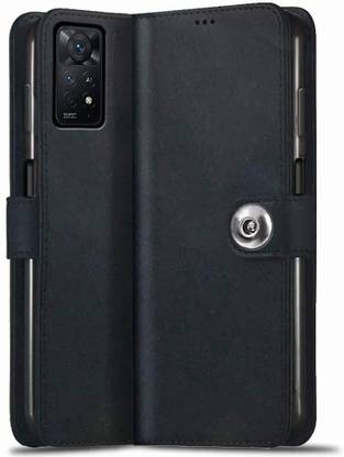 Harare Wallet Case Cover for Harare Button Leather for Redmi Note 11 Pro/Note 11 Pro Plus 5G - Black