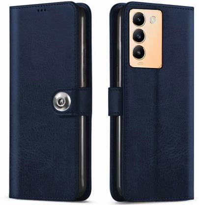 Jannid Wallet Case Cover for Vivo Y200e 5G Button Flip - Blue