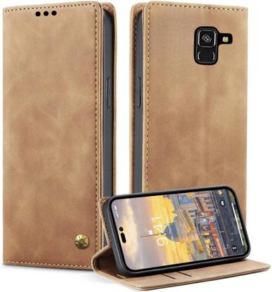 Luxury Counter Flip Cover for Samsung Galaxy A8 Plus Leather Finish | Inside TPU with Card Pockets | Back Cover
