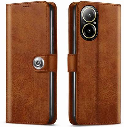 Harare Wallet Case Cover for Realme C67 4G Button Flip - Brown