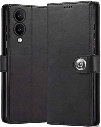 Harare Wallet Case Cover for Vivo Y28 5G Button Flip - Black