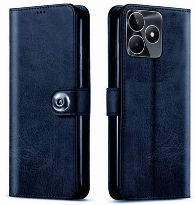 NKARTA Wallet Case Cover for Realme Narzo N53 Button Wallet case - Navy Blue