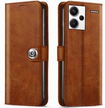 Harare Wallet Case Cover for Redmi Note 13 Pro Plus 5G Button Flip - Brown