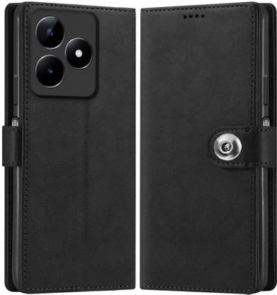 Zaambia Wallet Case Cover for Realme C51 Button Flip - Black