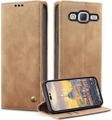 Luxury Counter Flip Cover for Samsung Galaxy ON5 ON5 Pro Leather Finish | Inside TPU with Card Pockets | Back Cover