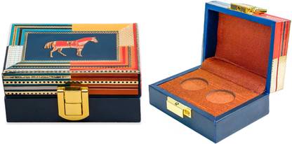 IZZHAAR Mustang Handcrafted Wooden Two Coin Shagun Ginni Box - Multicolor Cash Box